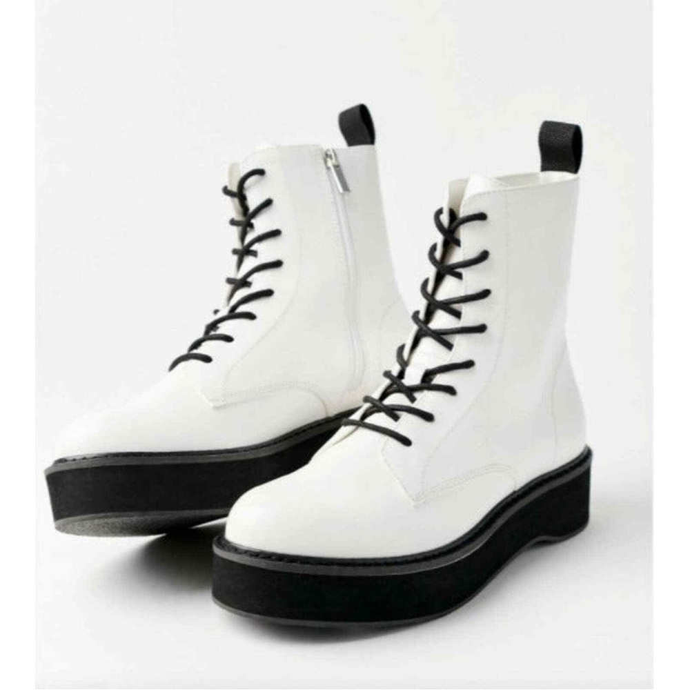 White Lace-Up Boots